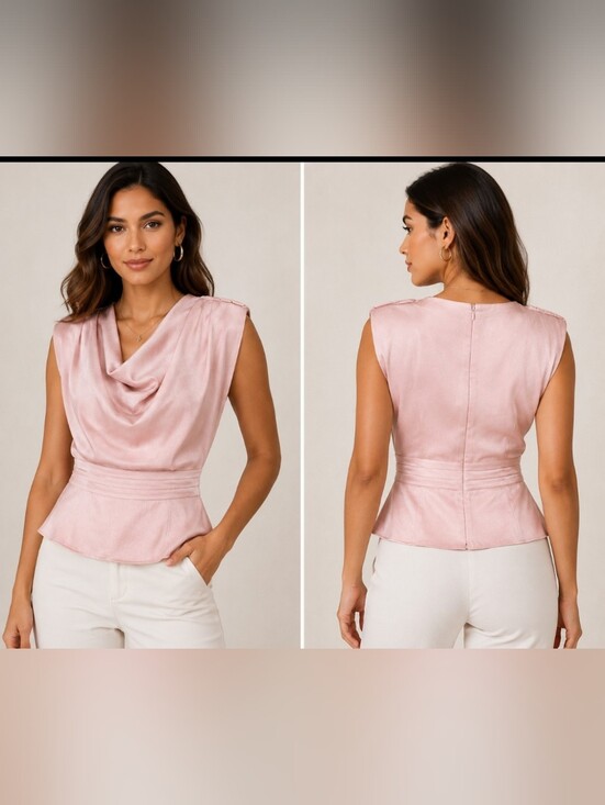 Strut & Bolt Tops - Sleeveless Draped Pink Cowl-Neck Top by Seven Dials